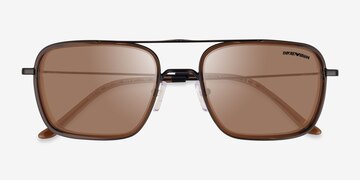Matte Black Brown Emporio Armani EA2162 -  Metal Sunglasses