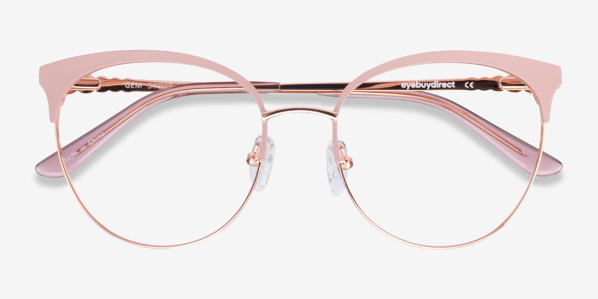 Gem Cat Eye Pink Rose Gold Monture Lunettes de vue Pour Femmes