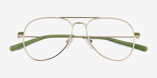 Shiny Silver Green Buzz -  Metal Eyeglasses