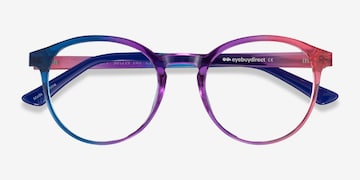 Progressive Eyeglasses Online with Largefit, Round, Full-Rim Plastic/ Metal Design — Amity in Clear/blue/clear Purple by Eyebuydirect - Lenses