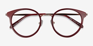 Burgundy & Gold Jezzie -  Vintage Acetate, Metal Eyeglasses