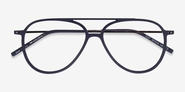 Matte Navy & Gold Clip -  Geek Plastic Eyeglasses