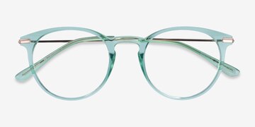 Clear Green & Rose Gold Particle -  Colorful Plastic Eyeglasses