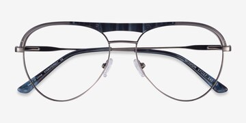 Blue Striped & Gunmetal Mission -  Acetate Eyeglasses