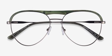 Green Striped & Gunmetal Mission -  Acetate Eyeglasses