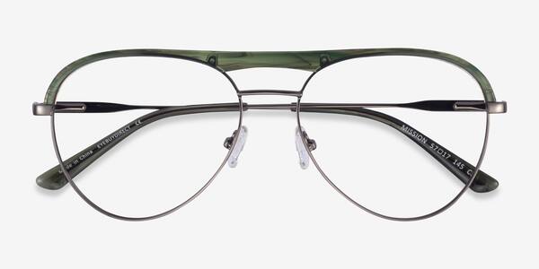 Green Striped & Gunmetal Mission -  Acetate-metal Eyeglasses
