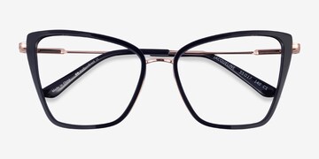 Progressive Transitions Eyeglasses Online with Small Fit, Horn, Full-Rim Acetate/ Metal Design — Her in Black/Tortoise by Eyebuydirect - Lenses