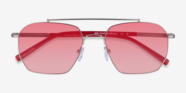 Matt Silver Solid Red Golf -  Métal Sunglasses