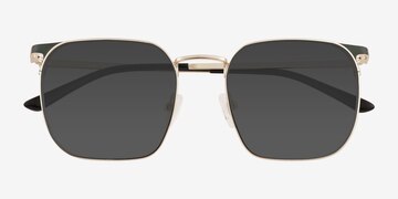 Shiny Gold Green Grey -  Metal Sunglasses