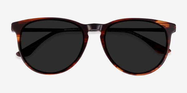 Brown Striped Sun Ultraviolet -  Acetate-metal Sunglasses