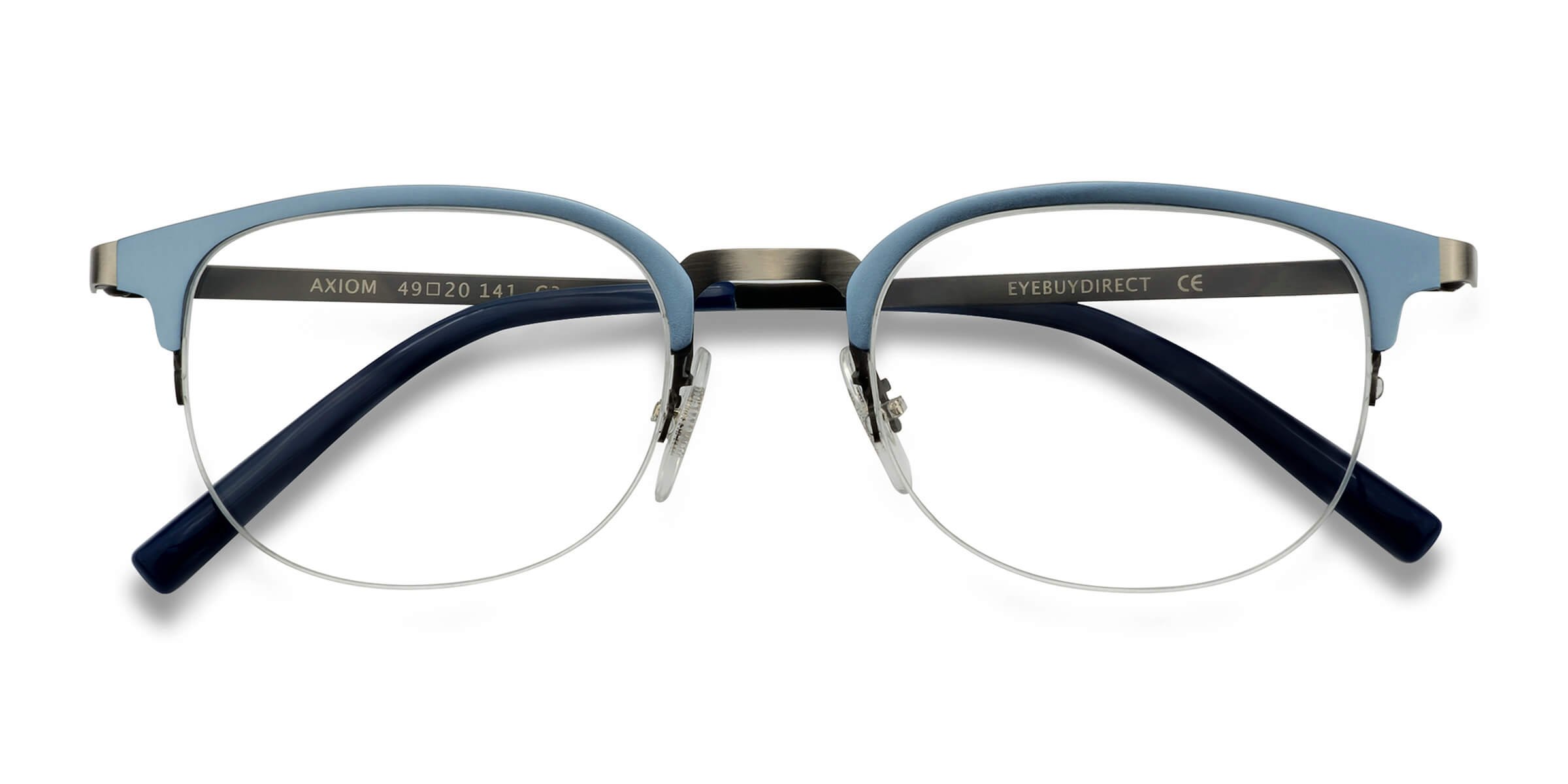 Axiom Rectangle Light Blue Semi Rimless Eyeglasses | Eyebuydirect