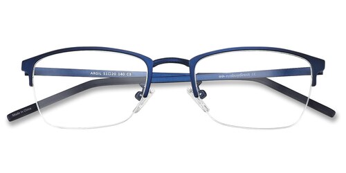 Unisex S Rectangle Matte Navy Metal Prescription Eyeglasses - Eyebuydirect S Argil