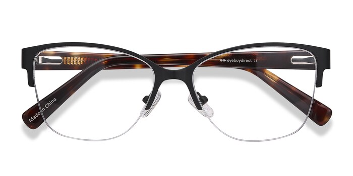 Progressive eyeglasses Online with Mediumfit, horn, Semi-Rimless Acetate/ Metal Design — Feline in Black/purple/rose Gold by Eyebuydirect - Lenses