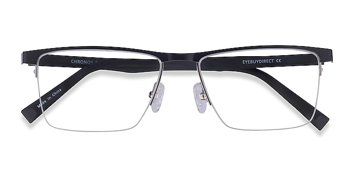 Silver Black Chronos -  Metal Eyeglasses