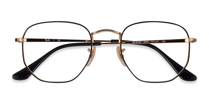 Ray-Ban RB6448 - Square Black Gold Frame Eyeglasses | Eyebuydirect
