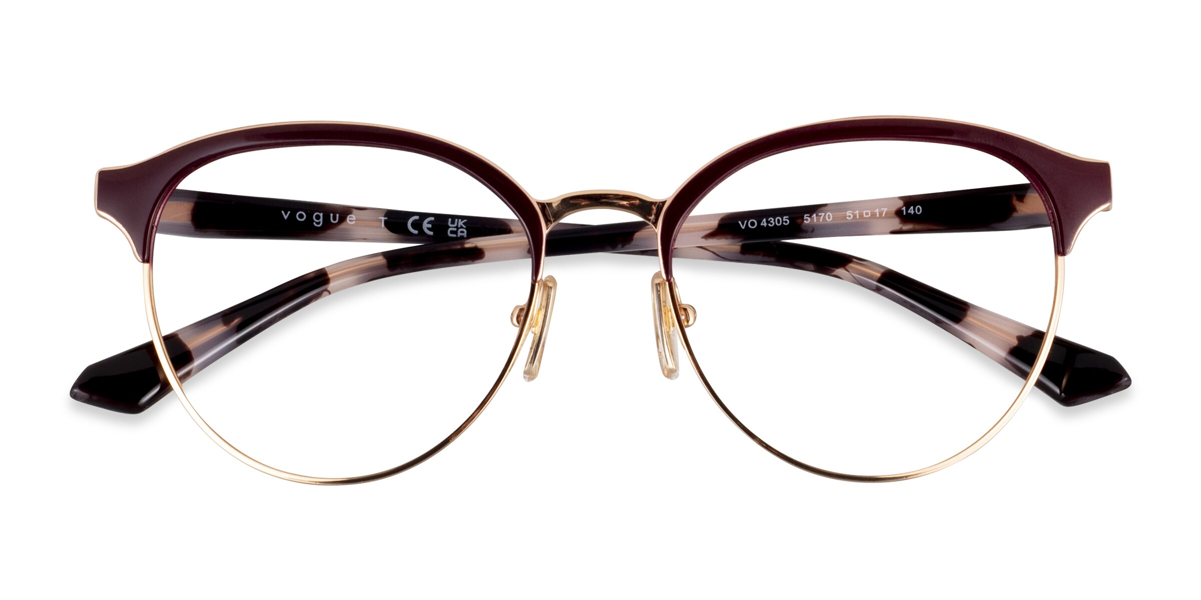 Vogue Brown & Purple Glasses with Black Case. Currently has prescription lenses. Vogue Eyewear VO5285 - Cat Eye Transparent Purple Frame  main image 2