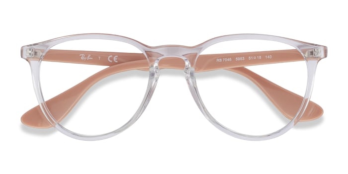 Ray-Ban RB7046 - Round Clear & Pink Beige Frame Glasses For Women |  Eyebuydirect