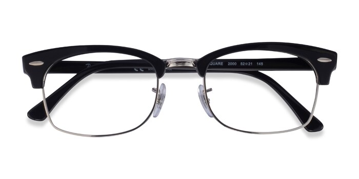 Ray-Ban Clubmaster Square - Browline Black & Silver Frame Eyeglasses |  Eyebuydirect