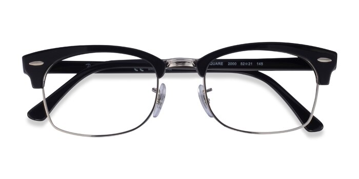 Black & Silver Ray-Ban Clubmaster Square -  Acetate Eyeglasses