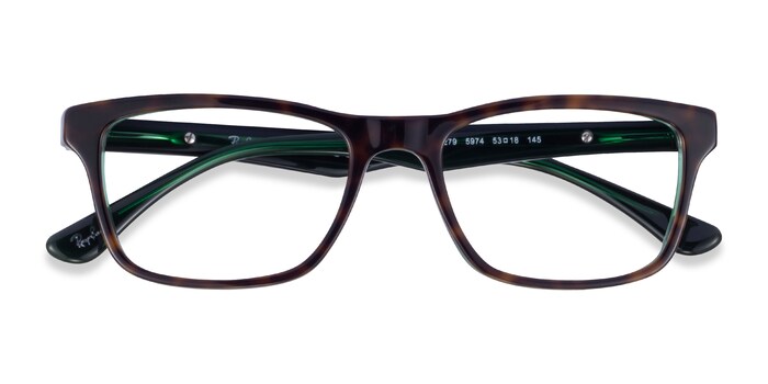 Ray-Ban RB5279 - Rectangle Tortoise Green Frame Eyeglasses | Eyebuydirect