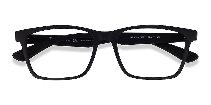 Ray-Ban RB7025 - Rectangle Matte Black Frame Eyeglasses | Eyebuydirect