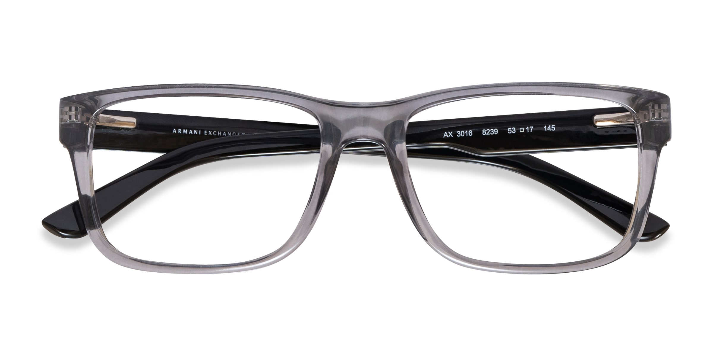 Armani Exchange AX3016 - Square Shiny Transparent Gray Frame Eyeglasses ...