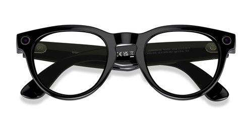 Unisex s round Polished Black Plastic Prescription sunglasses - Eyebuydirect s Ray-Ban Meta (Gen 1) Headliner Low Bridge Fit