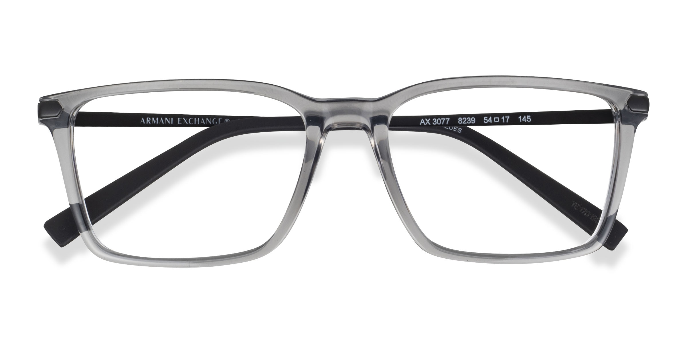 Armani Exchange AX3077 - Rectangle Shiny Transparent Gray Frame Glasses ...