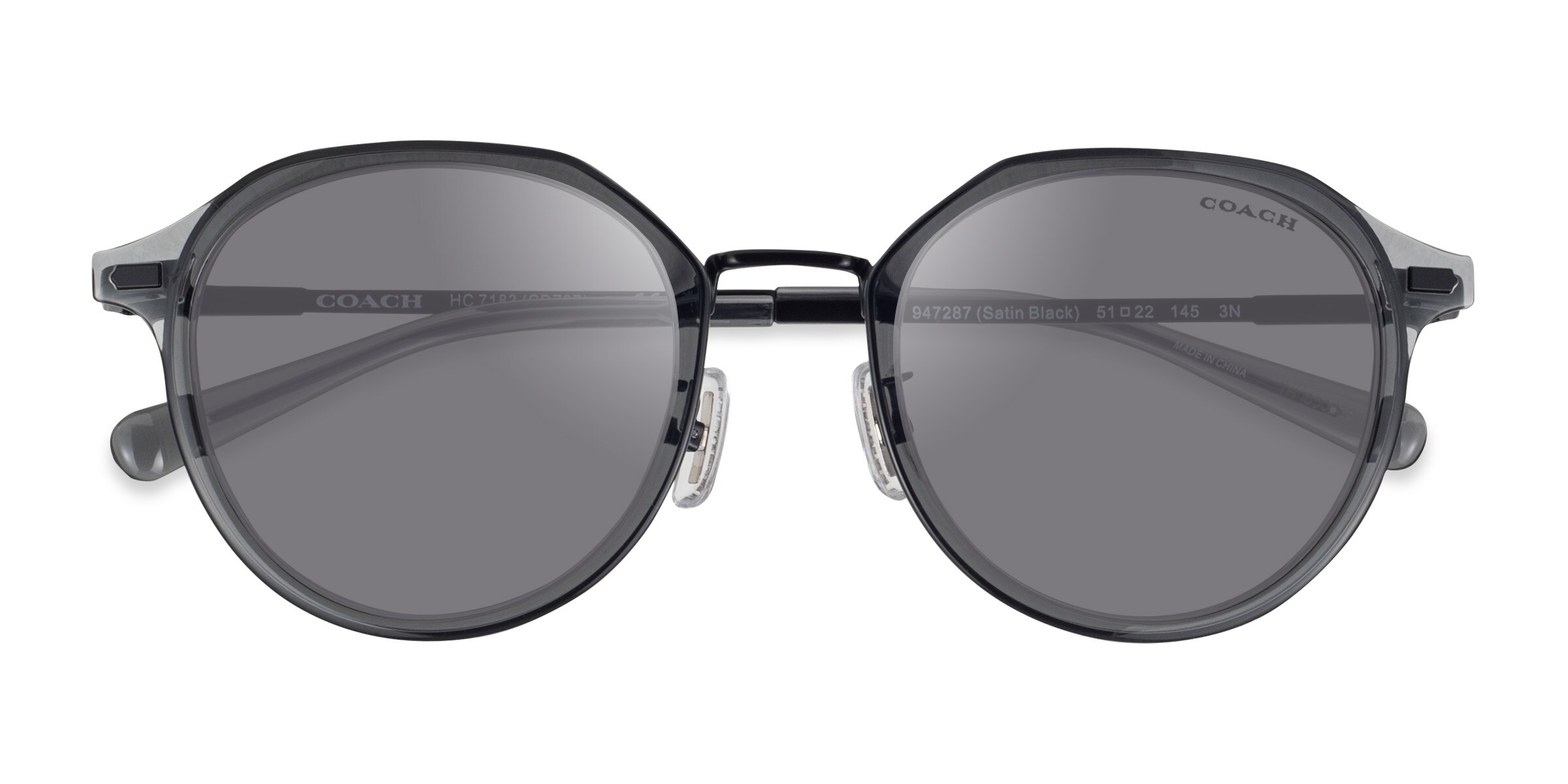 blackcatshou⚽ Coach HC7183 CBZ97 - Round Satin Black Frame Sunglasses For Men