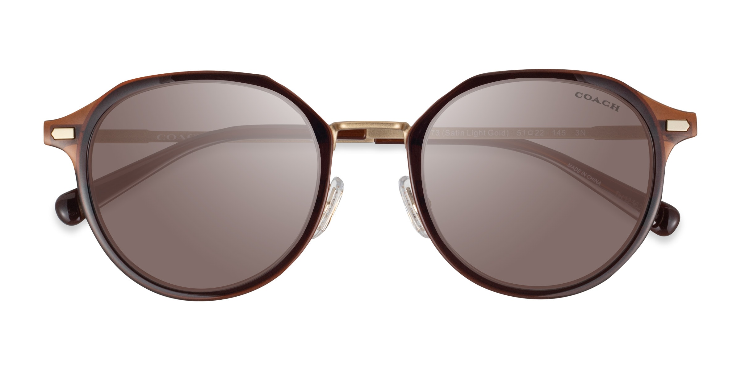 COACH ゴールド (2点) Coach HC7183 CBZ97 - Round Satin Light Gold Frame Sunglasses For