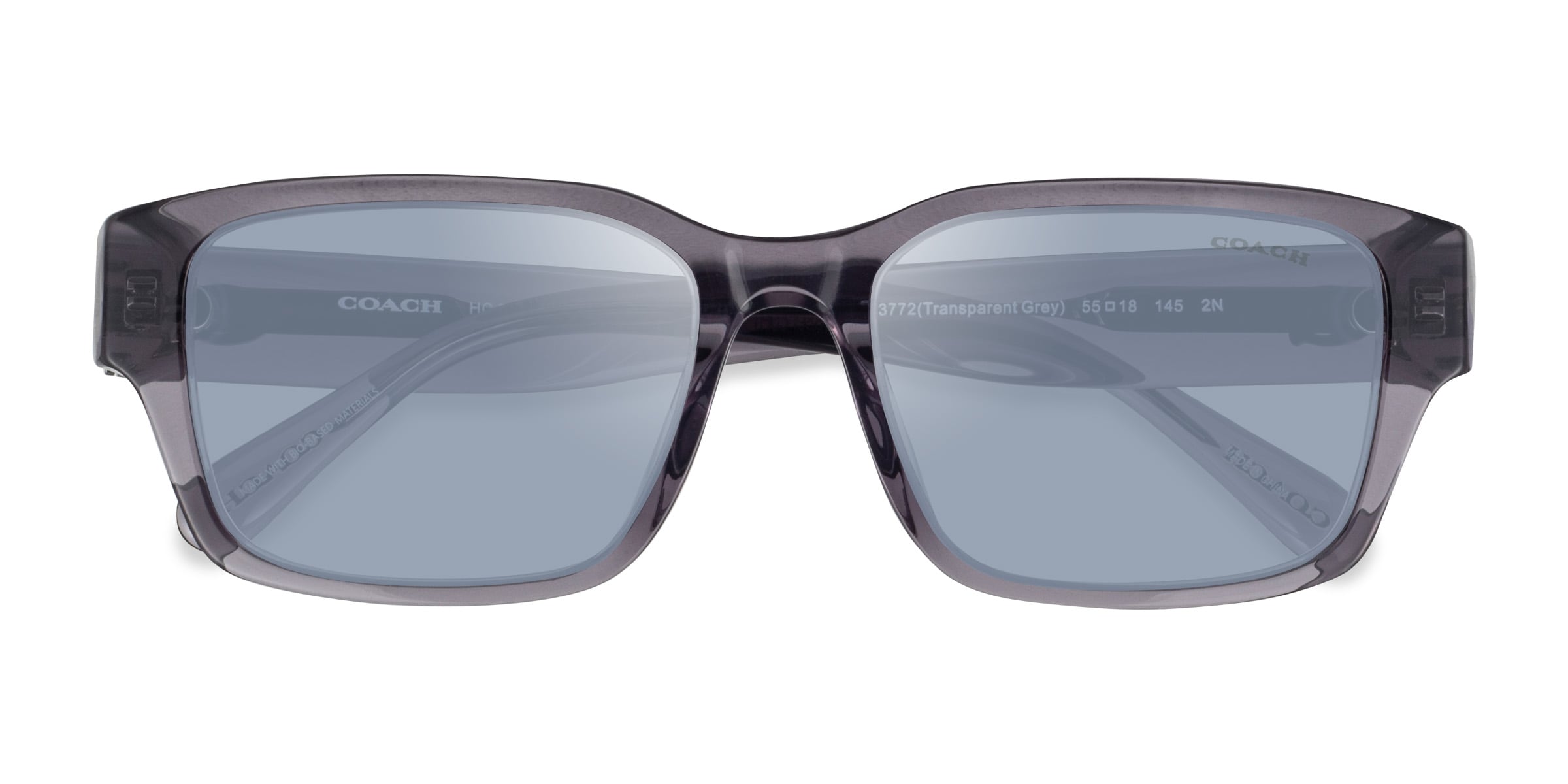 Coach Transparent Gray Square Sunglasses with Case and Accessories Coach HC8355 Polarized Square Sunglasses 55 Clear/Grey w/ Case main image 2