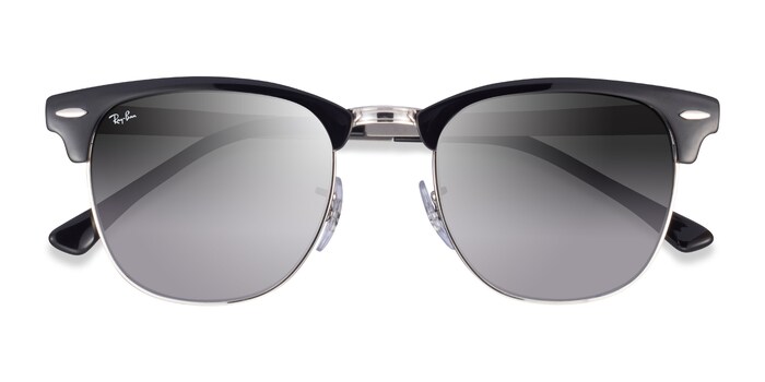 Ray Ban Rb3716 Clubmaster Square Black On Silver Frame Prescription Sunglasses Eyebuydirect
