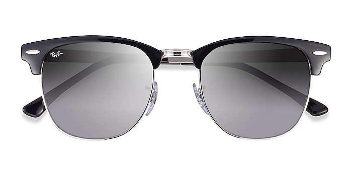 Ray-Ban RB3716 Clubmaster Square Black On Silver Frame Prescription Sunglasses | Eyebuydirect
