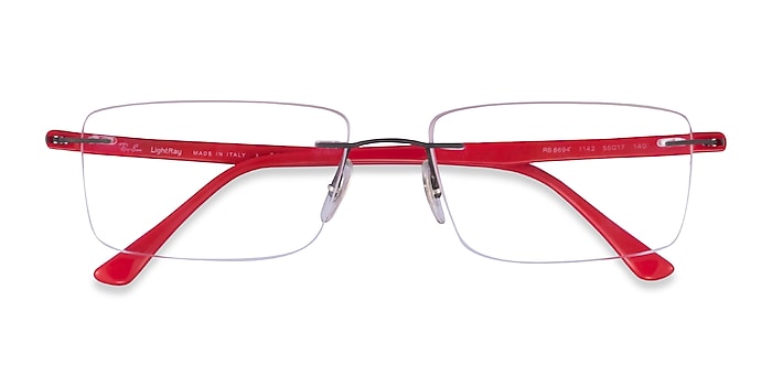 Ray-Ban RB8694 - Rectangle Gunmetal Red Frame Glasses For Men | Eyebuydirect