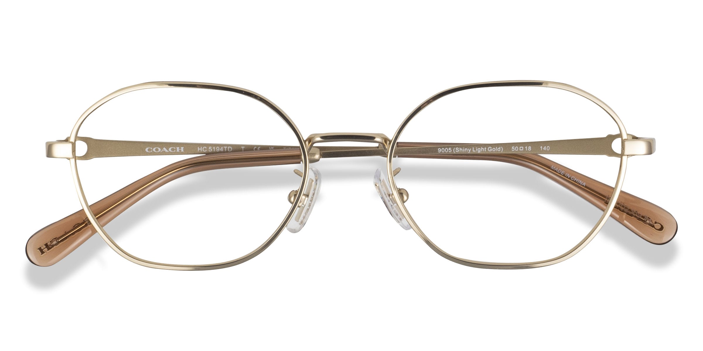 COACH ゴールド (2点) Coach HC5194TD - Oval Shiny Light Gold Frame Glasses For Women