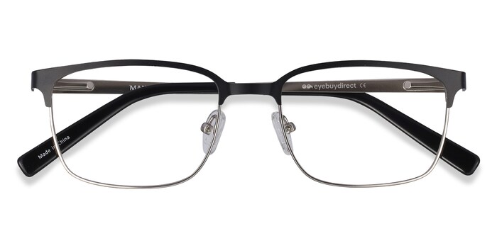 Progressive Eyeglasses Online with Mediumfit, Rectangle, Full-Rim Metal Design — Manchester in Black Silver/Burgundy by Eyebuydirect - Lenses Included