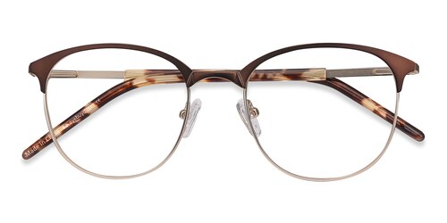 Unisex S Square Brown Golden Metal Prescription Eyeglasses - Eyebuydirect S Perceive