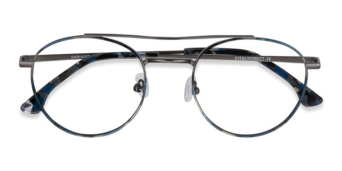 Blue Tortoise Earhart -  Vintage Metal Eyeglasses
