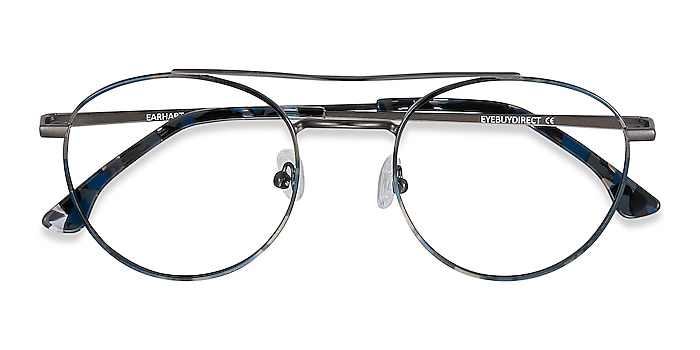 Blue Tortoise Earhart -  Vintage Metal Eyeglasses