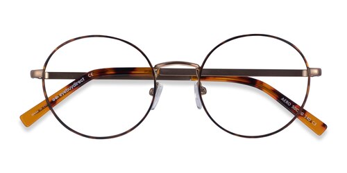 Unisex S Round Tortoise Golden Metal Prescription Eyeglasses - Eyebuydirect S Aero