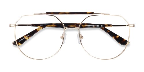 Unisex S Aviator Golden Tortoise Metal Prescription Eyeglasses - Eyebuydirect S Coxon