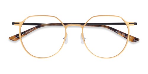 Unisex S Geometric Gold & Black Aluminium Alloy,Titanium Prescription Eyeglasses - Eyebuydirect S Alum
