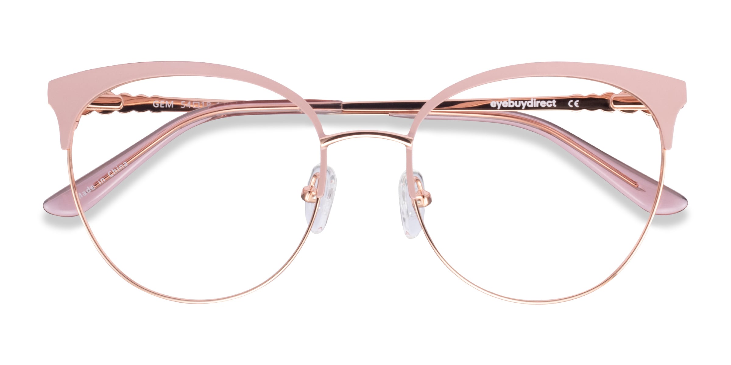 Gem Cat Eye Pink Rose Gold Monture Lunettes de vue Pour Femmes