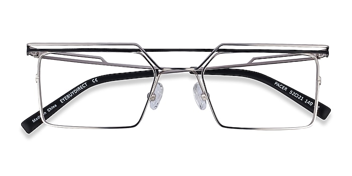 Silver Black Pacer -  Metal Eyeglasses
