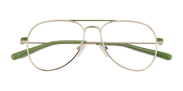 Shiny Silver Green Buzz -  Metal Eyeglasses