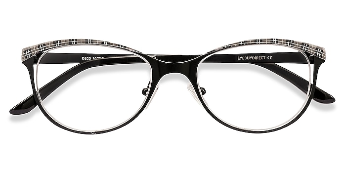 Black Gray Deco -  Vintage Metal Eyeglasses