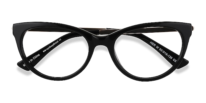 Black Her -  Vintage Acetate, Metal Eyeglasses