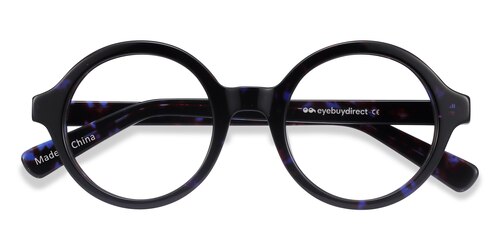 Unisex S Round Blue Tortoise Acetate Prescription Eyeglasses - Eyebuydirect S Groove