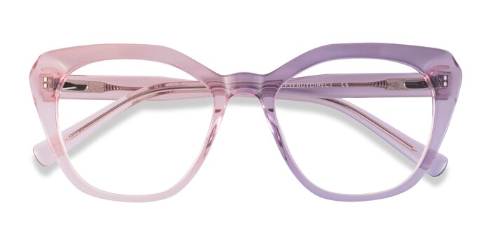Progressive Transitions Eyeglasses Online with Large Fit, Round, Full-Rim Acetate/ Metal Design — Dazzle in Clear/pink/blue by Eyebuydirect - Lenses