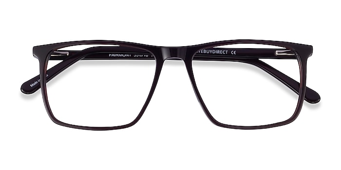 Progressive Eyeglasses Online with Mediumfit, Rectangle, Full-Rim Acetate Design — Fairmont in Dark Brown/Clear Yellow by Eyebuydirect - Lenses